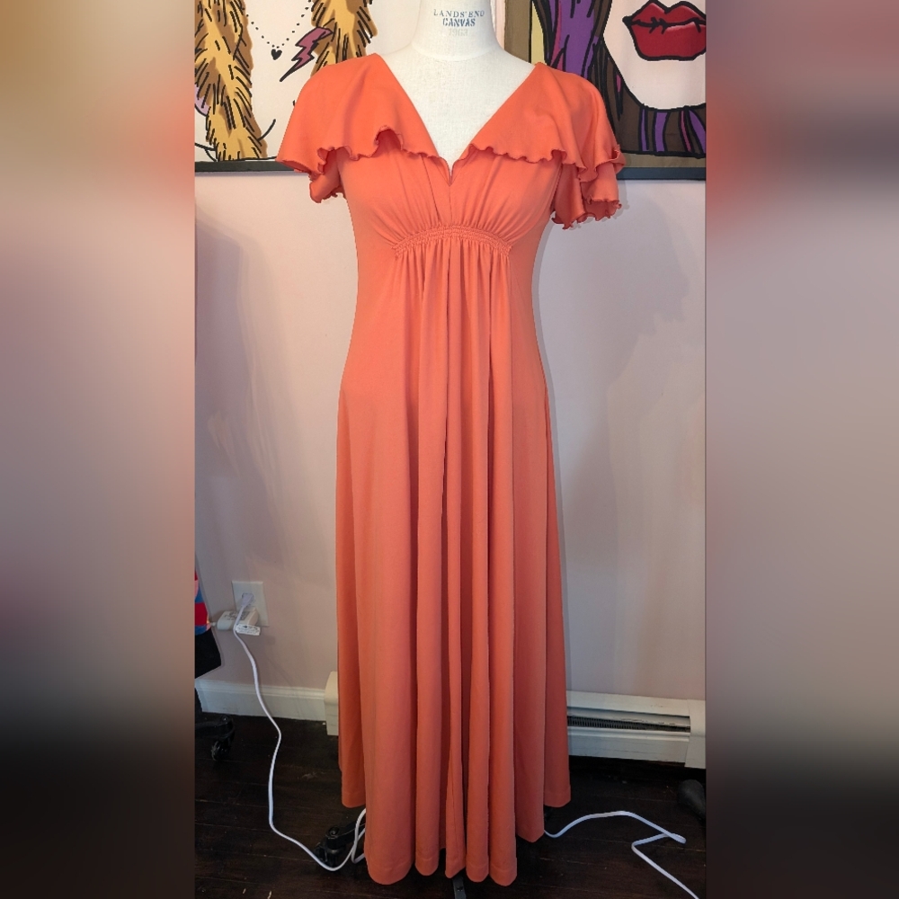 vintage 70s Orange Maxi Dress